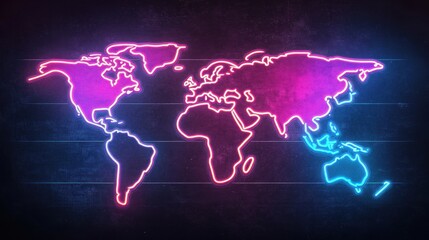 Naklejka premium Illuminate global connections exploring the vibrant neon world map design for modern visual storytelling