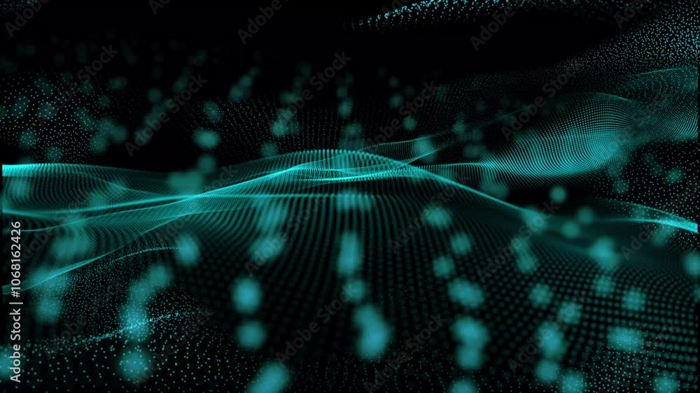 Poster abstract futuristic technology animated blue particle dot wave motion background. twisted futuristic