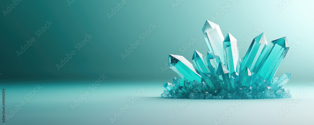 Poster crystal serenity, smooth textures in cool blues and greens, delicate particles, soft gradients creat