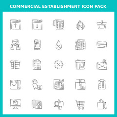 Commercial Establishment Handwritten Icons for Website and Graphic Templates