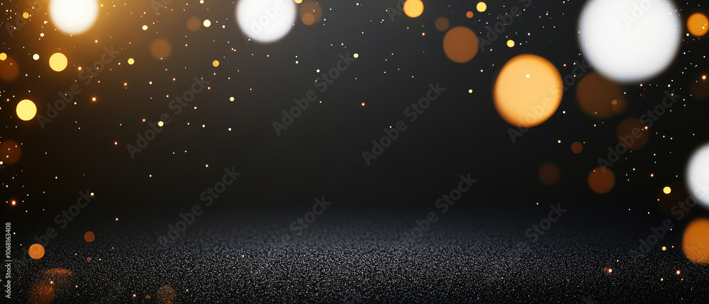 Poster elegant white bokeh and shimmering particles dance amidst striking black, creating a captivating vis
