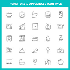 Furniture and Interior Handwritten Icons for Website and Graphic Templates