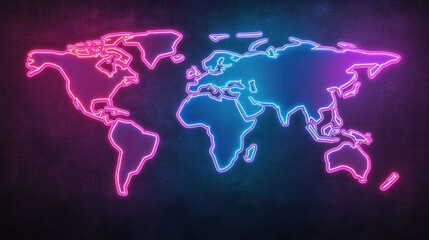 Naklejka premium Explore the vibrant global connectivity illustrated by neon world map design