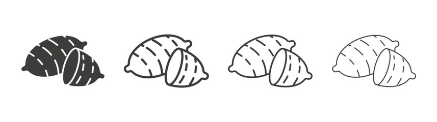 Sweet potato icon set vector in black and white colors
