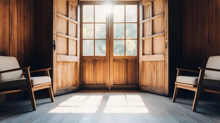 Fototapeta premium Sunlight Through Wooden Doors