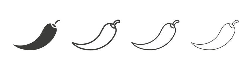 Chilli pepper icon set vector in black and white colors