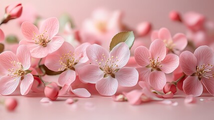 Naklejka premium A greeting card template featuring floral arrangements on a light pink background, symbolizing the elegance and beauty of spring, making it ideal for celebrations like weddings and Mother's Day.