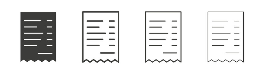 Paper receipt icon set vector in black and white colors