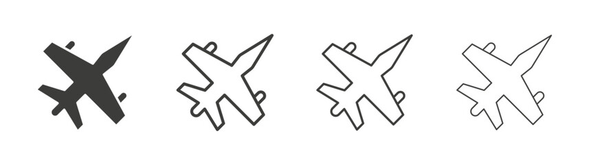 Military aircraft icon set vector in black and white colors