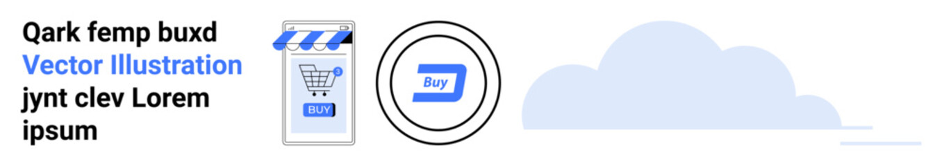 Devices with shopping cart icon, Buy button, and cloud storage. Ideal for e-commerce, online shopping, cloud storage, digital marketing, mobile apps, tech services, and web interfaces. Landing page