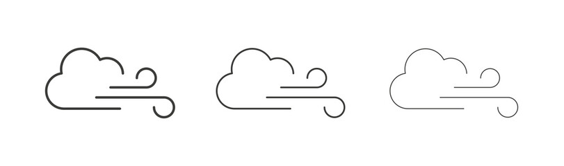 Wind clouds icon set vector in black and white colors