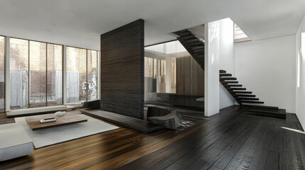 Stylish modern interior with unique architecture and abundant natural light