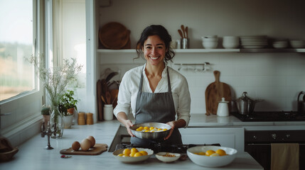 a smiling chef cooking in the kitchen