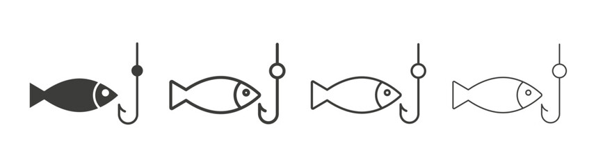 Fishing icon set vector in black and white colors