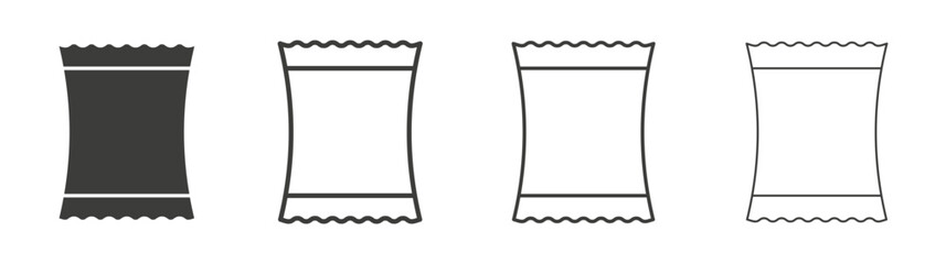 Chips bag icon set vector in black and white colors