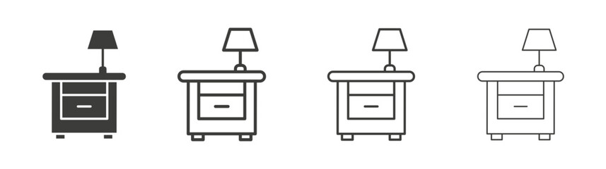 Bedside table icon set vector in black and white colors