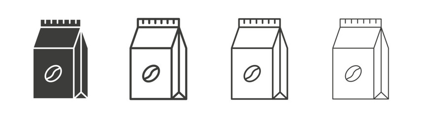 Coffee paper bag icon set vector in black and white colors