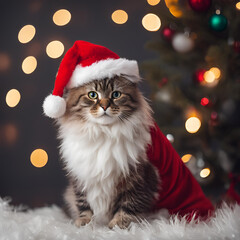 Cat in Santa costume, Christmas cat, Festive pet, Holiday pet costume, Santa outfit cat, Cute Christmas animal, Holiday season pet, Santa hat cat, Festive cat photo, Christmas pet portrait