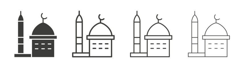 Mosque icon set vector in black and white colors