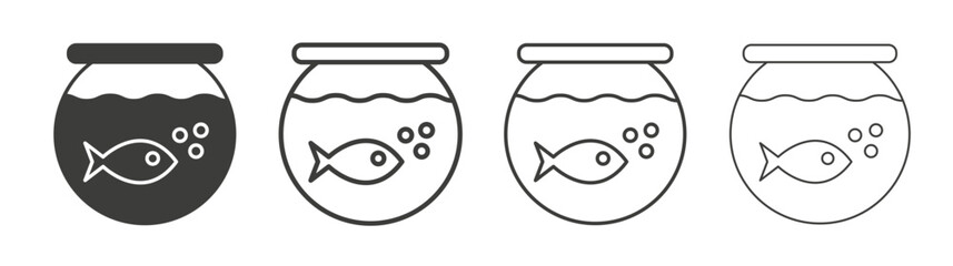 Fish bowl icon set vector in black and white colors