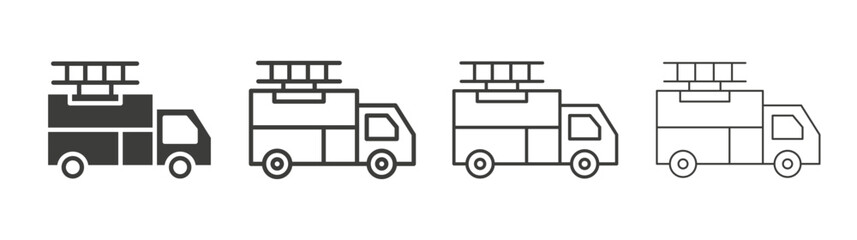 Fire truck icon set vector in black and white colors