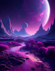 Gardinen Space landscape in purple tones, nature on another planet © Rindi
