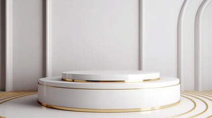 Elegant White Podium with Gold Accents in Modern Space