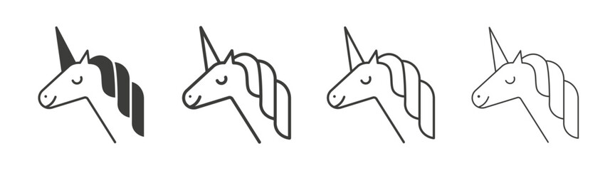 Unicorn icon set vector in black and white colors