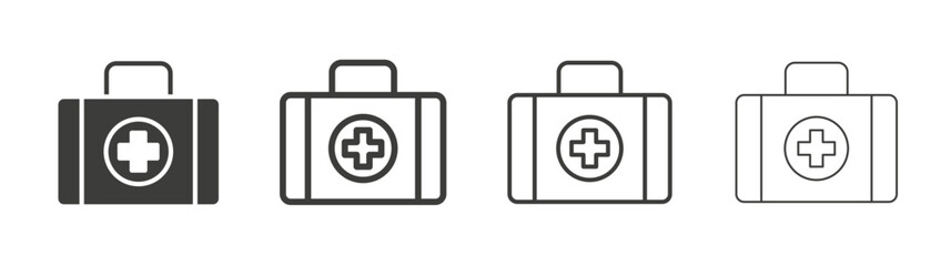 Medical aid kit icon set vector in black and white colors