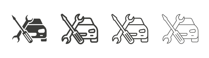 Car repair icon set vector in black and white colors