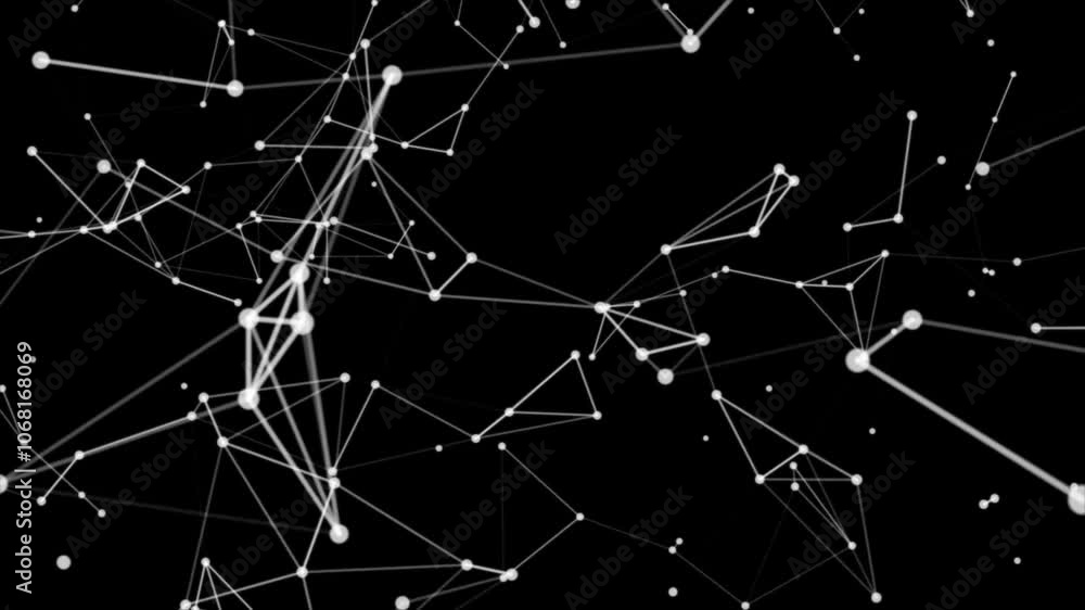 Poster connected white lines and dots on a black abstract background. glowing blue plexus. abstract plexus 