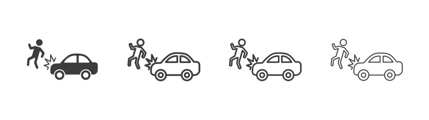Car accident icon set vector in black and white colors