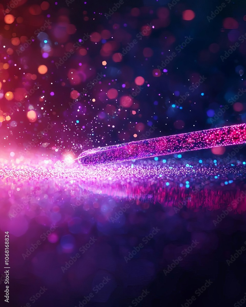 Poster colorful sparkles and glittery particles create a mesmerizing abstract background.