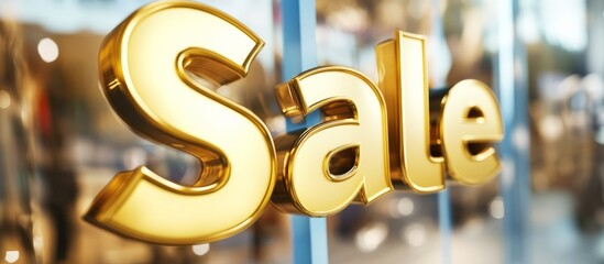 The inscription "Sale" in bright gold letters on a bright  background. A marketing tool for increasing sales of goods and services.