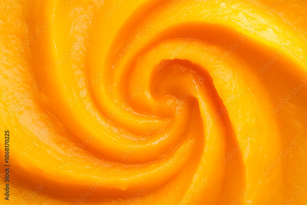 Poster vibrant swirl of smooth, creamy orange texture creates mesmerizing pattern, evoking sense of warmth 