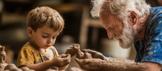 Grandfather and Grandson Sculpting Together
