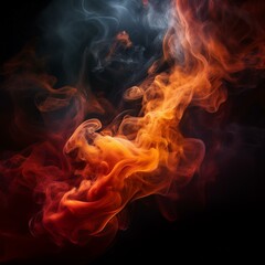 Fototapeta premium Fiery orange and red steam on a deep black background, creating a bold, intense backdrop for digital art or dramatic designs