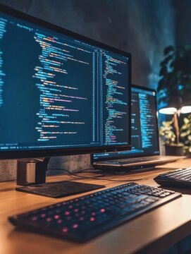 Developing programmer Team Development Website design and coding technologies working in software company office