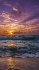 Fototapeta premium Romantic Beach Sunset: Warm Tones and Scenic Views of the Horizon