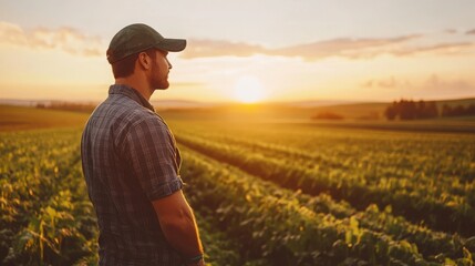 Fototapeta premium Monitoring Crops with Drone Technology at Sunset