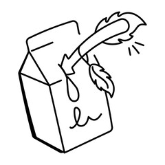 A doodle icon of carton packaging stabbed with spear 

