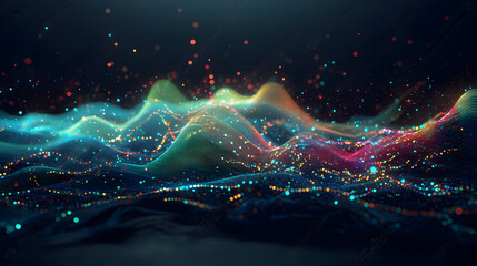 Colorful abstract waves with glowing particles