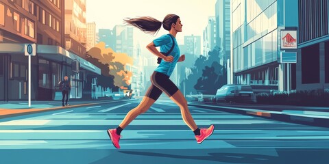 The woman is running on the street as a way to exercise. She enjoys sports and staying active.