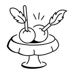 A doodle icon of cake pops on a stand with leaves
