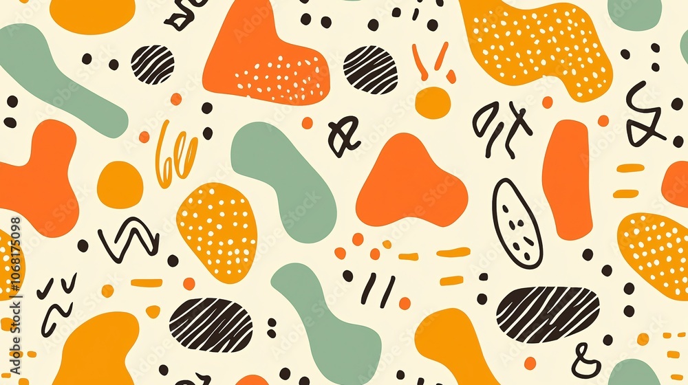 Poster abstract pattern with colorful squiggles and shapes