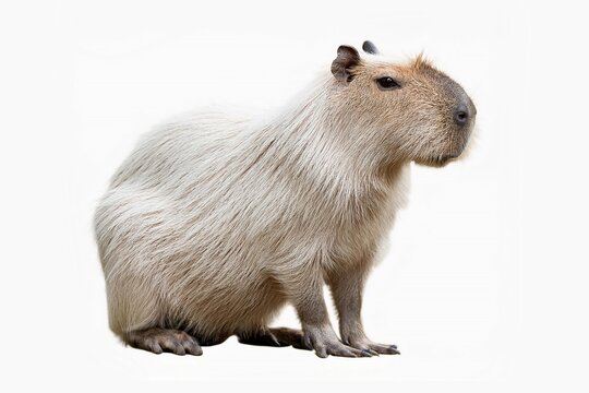 capybara or greater capybara (Hydrochoerus hydrochaeris) isolated on white background. is the largest living rodent,[2] native to South America. 