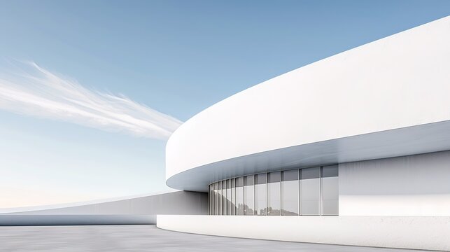 3D Rendering of White Circular Building - a sleek and modern architectural visual. The circular design showcases innovative aesthetics and clean lines, creating a striking appearance.