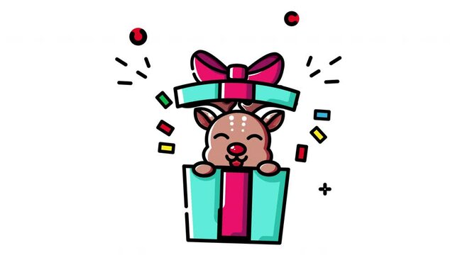Gift deer animated icon. Motion graphic animation christmas themed