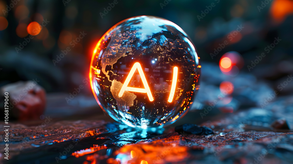 Poster a round ball with ai text is one example of the use of artificial intelligence banner technology bas