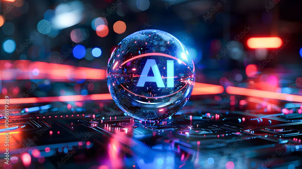 Poster a round ball with ai text is one example of the use of artificial intelligence banner technology bas